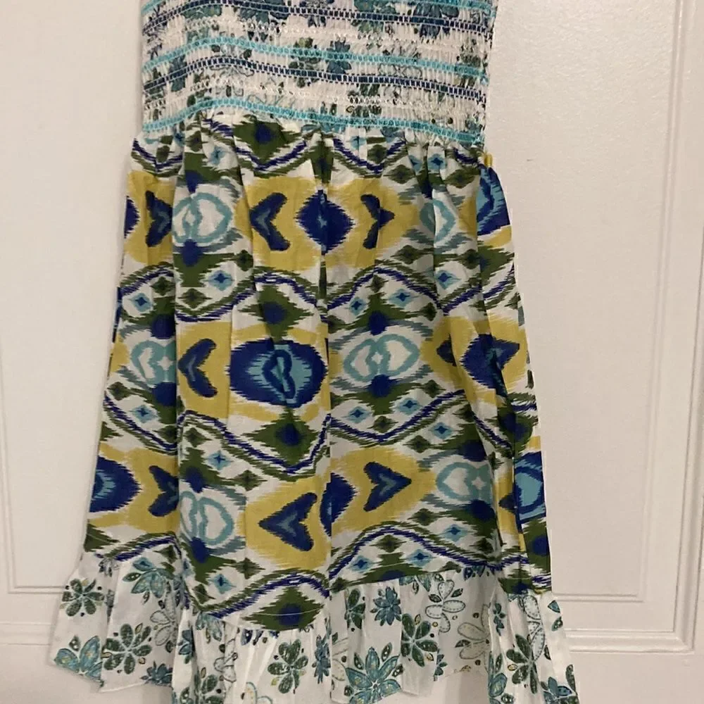NWT Rue 21 Girls Blue Floral & Ikat Print Cotton Sun Dress. Size Small.